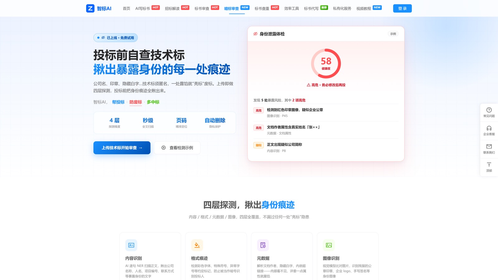 晟达智标AI 暗标审查功能页